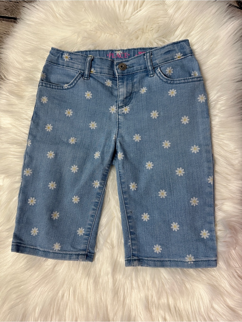 Place Light Blue Girls Daisy Print Denim Skimmer Shorts Size 8